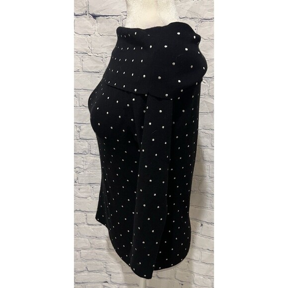 Cyrus Black White Polka Dot Womens Pullover Sweater Off Shoulder Size Medium - Picture 3 of 7